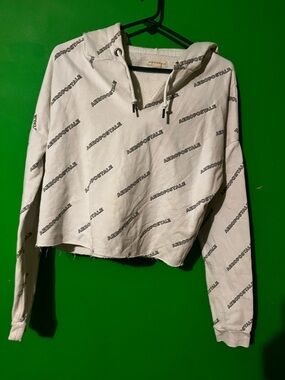 Aeropostale White Hooded Pullover with Black Logo Trim